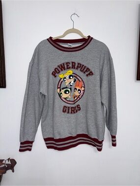 Cartoon Network Powerpuff Girls Grey Sweatshirt with Maroon Trim